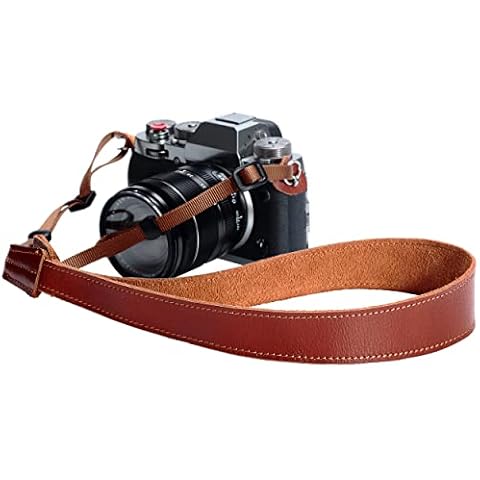 Soft Cowhide Camera Strap - 1.2" Brown Full Grain Genuine Leather Camera Shoulder or Neck Strap with Double Layer Cowhide Head and 2 Cowhide Pads, Adjustable Camera Strap for All SLR/DSLR Cameras Cover