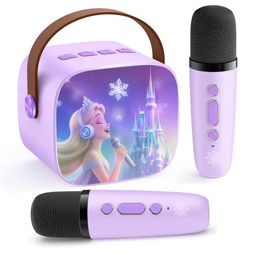 Kids Karaoke Machine for Kids Frozen Toys for Girl Gift Mini Karaoke Machine With 2 Wireless Microphones Ages 3 4 5 6 7 8 9 10 11 12+ Year Microphone for Kids Christmas or Birthday Toy Gift (Purple)