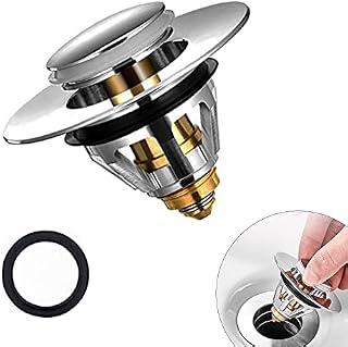 Sink Plug, Universal Bathroom Pop Up Wash Basin Plug Replacement Stainless Steel Strainer, Drain Stopper No Overflow with Hair Catcher Basket, Bath Plug Bounce Core Push Type Fliter Kitchen (34-38mm)