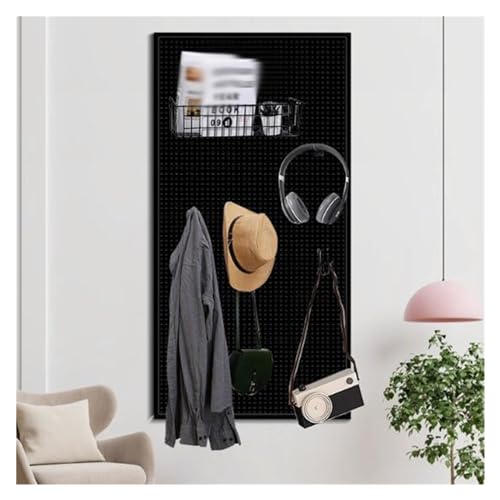 Kit de almacenamiento de metal para montaje en pared, para herramientas, sistema estándar de tablero perforado con paneles, color negro (50 x 120 cm)