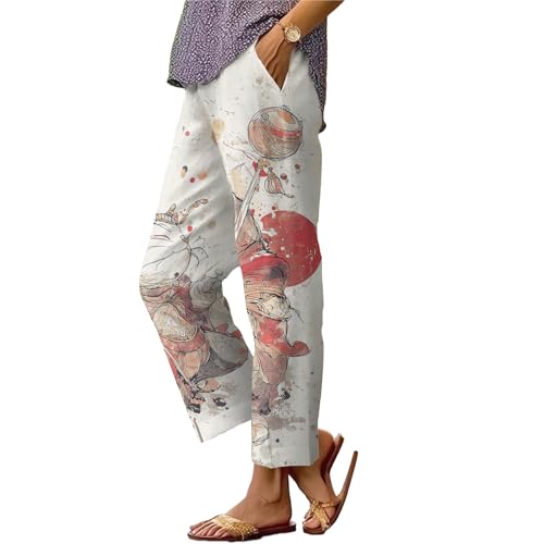 Womens Summer Casual Pants Floral Boho Capris Elastic Waist Plus Size Capri Pant with Pockets Beach Baggy Trousers 2025