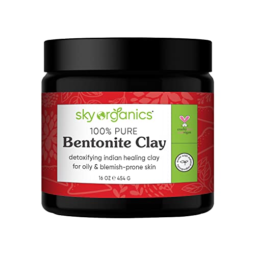 Bentonite Clay by Sky Organics (16 oz) 100% Pure Bentonite Clay Indian Healing Clay Face Mask for Oily Blemish-Prone Skin Pore Purifying Face Mask Detoxifying Face Mask for Blemishes Cover