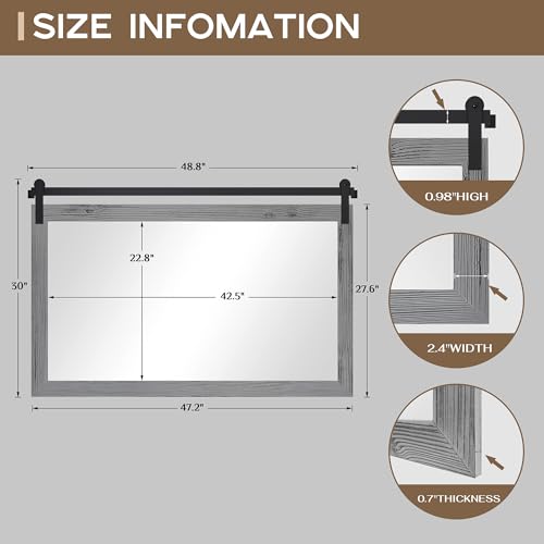 Image of COGOOD Farmhouse Bathroom Mirror - 49 x 30 Large Rectangle Barn Door Mirror for Vanity, Bedroom, Living Room Wall Decor (Grey)