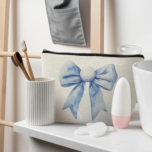 Golf Gifts for Women, Golf Makeup Bag for Women, Blue Golf Ball Bows Makeup Bag Cosmetic Pouch, Golf Accessories for Women, Golf Cosmetic Bag Toiletry Bag, Gifts for Golf Lovers3