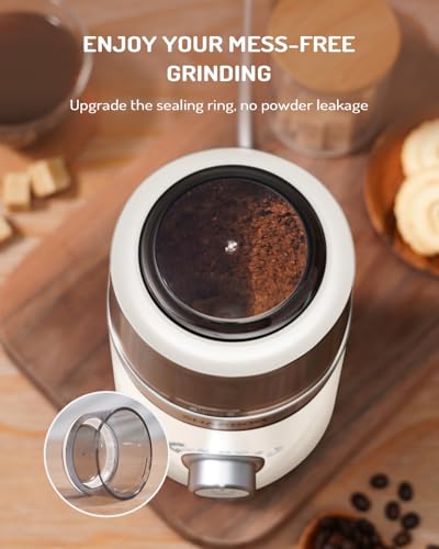 Image of SHARDOR Electric Super Silent Blade Coffee Grinder, Timed Grind Control Rotary Knob, Adjustable Coarse to Fine for Coffee Beans, Spices & Herbs, with 1 Removable Stainless Steel Bowl, Cream