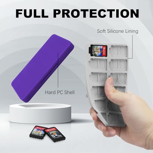 Image of FYY Nintendo Switch Game Case Holder for Switch 2 Cartridge Case with 24 Game Card Slots & 48 Micro SD Card Slots, Hard Shell, Silicone Lining Purple