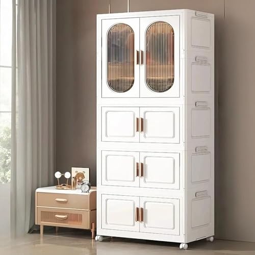 Image of Plastic Wardrobe for Kids| Almirah for Baby Clothes| Modular Storage Cabinet with Wheel Organizer for Cupboard Rack for Clothes /Shoes /Books /Toy-White