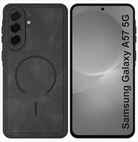 Image of SBMS Back Cover for Samsung Galaxy A57 5G | Ultra Slim Soft Rubberised Hard Case | Oil Feel Soft Leather Back | Mag-Safe Design (Mag-Safe Not Support) | Camera Protection Case for Sam A57 5G (Black)