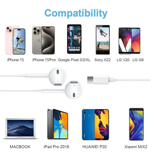 Vzzboo TC-1 2 Pack Usb C Headphones For Iphone 15, Usb C Type C Earbuds Wired In-Ear Earphones thumb #4