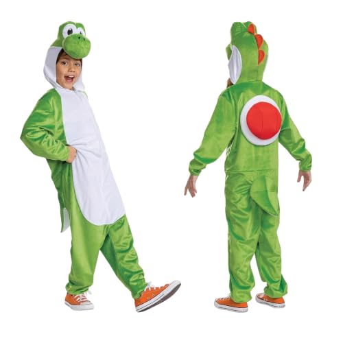 Disguise Yoshi Costume Hooded Jumpsuit, Official Super Mario Character Costume for Kids, Size (10-12)