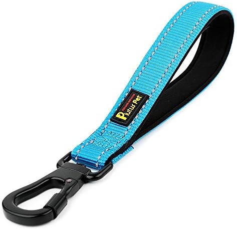 PLUTUS PET 10” Short Dog Leash, Reflective Nylon Padded Handle, Strong Traffic Leash with Carabiner Clip, Perfect for Large or Medium Dogs（10”，Blue