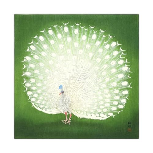 Toile paon blanc Ohara Koson décoration murale carrée bureau 50x50