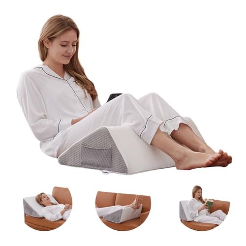 Knee Wedge Pillow, Memory Foam Leg Pillow Bed Wedge for Sleeping, Post Surgery Triangle Pillow Wedge for Knee Support, Leg Elevation, Knees Hip Back Pain Relief (23.6" x 26" x 10", Extra Large, White)