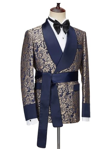 2 Piece Dinner Paisley Tuxedo Suit Double Breasted Shawl Lapel Blazer Jacket with Belt Pants Sets for Wedding Prom3