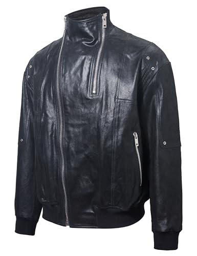 Image of FLAVOR Mens Leather Motorcycle Jacket Real Leather Biker Jacket with Stand Collar