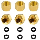 6pcs Brass Pipe Cap, 1/4 Inch NPT Hex Head Pipe Fitting Caps with Rubber Gasket Faucet Valve Caps Brass Compression Cap for Closing off Pipes