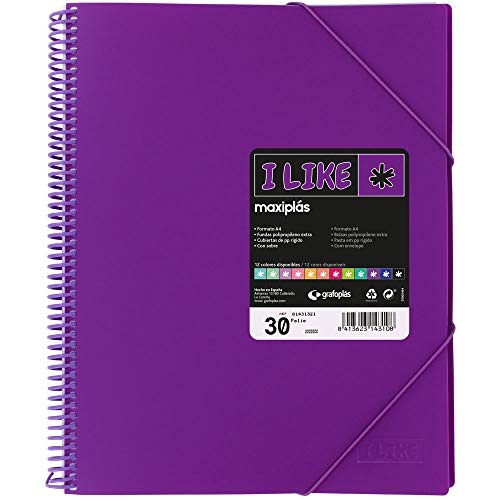 Grafoplas 39823235 Maxiplass Like Sichtbuch mit 30 Sichthüllen in Spiralbindung, Violett, A4, Polypropylen-Einband