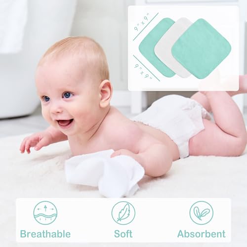 Image of Viviland Baby Towels and Baby Wash Cloths Set Hooded Baby Towels Baby Wipes Absorbent Bath Face Towels Burp Cloths or Face Towels for Girl Boy 6-Pack Size 28 x 28 Inch(Green Bear)