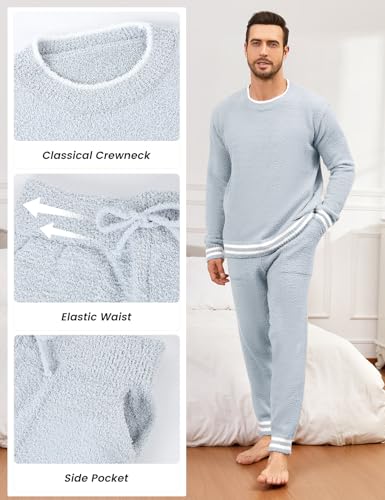 Yimoon Mens Fluffy Fleece Pajama Set Soft Fuzzy Pjs Set Winter Warm Long Sleeve Plush Sleepwear Loungewear3