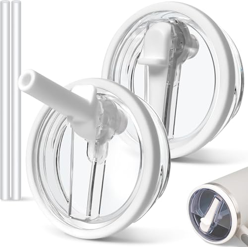 2 Stück Für Stanley Cup Deckel Auslaufsicher 30oz Für 2.0 Stanley Cup Deckel Ersatz für 0.89L Drei Farben Becher Zubehör with 2 Stück Strohhalme(White 30OZ)