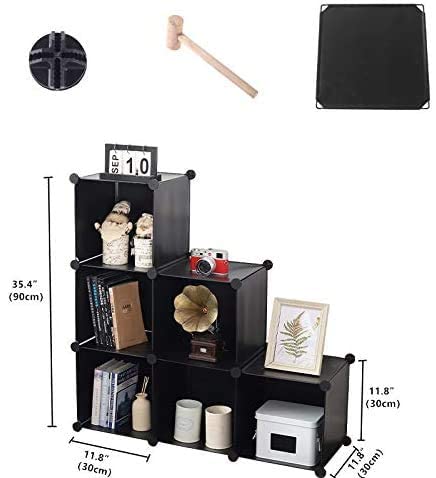 Ycoco Cube Storage Organizer 6-Cube Closet Storage Shelves With Wooden Mallet,Closet Cabinet Bookshelf,Plastic Square Cube Storage For Home,Office, Kids Room,Black #TOP2