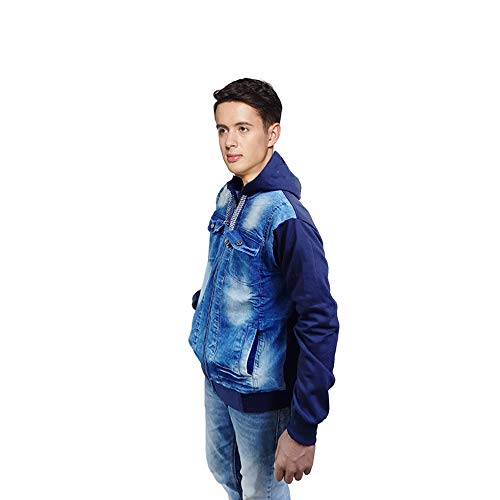 Image of Niue Boy's Winter Warm Hooded Denim Jacket (Blue,X-Large)