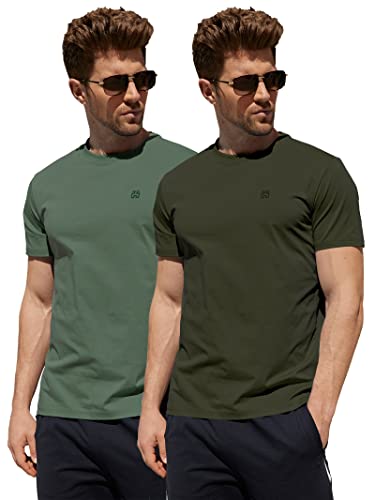 2 Pack Men's Performance T-Shirt Wrinkle-Resistant Quick Dry Short Sleeve Moisture Wicking UPF 50+ Sun Protection Sports(Green Army Green,S)