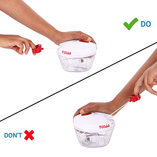 Image of Tosaa Vegetable Pull Chopper 450 ml with Bowl & 3 SS Spiral Blades (Color May Vary, Plastic)