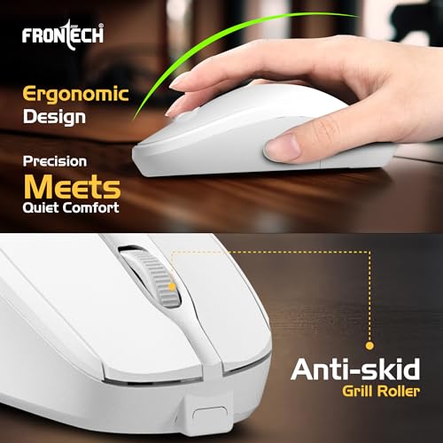 Image of Frontech 2.4Ghz Wireless Rechargeable Keyboard and Mouse|104 Keys|1600 DPI|KB-0031| Combo Set (White)