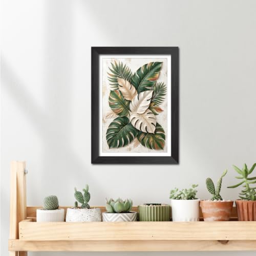 Image of TenorArts Monstera Plants Art 3D Clay Textured Digital Art Print Photo Frame, Modern Art Abstract Painting For Bedroom Living Room Home and Cafe Decor | Minimal Drawing Black Framed Posters for Decoration (9x12 inches) [CL-F06]