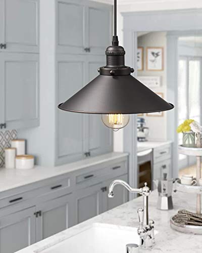 Image of zeyu Industrial Pendant Light, Vintage Hanging Light Fixture for Dining Room, Oil Rubbed Bronze Finish with Metal Shade, 102-1 ORB