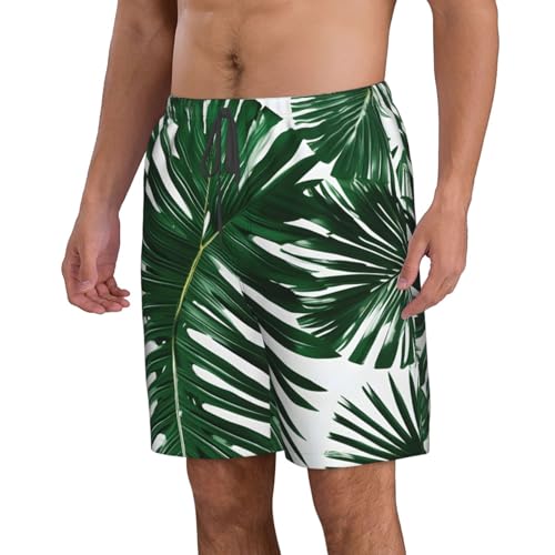 Green Palm Leafs Print Mens Casual Shorts Drawstring Summer Beach Stretch Shorts Novelty Swimtrunks2