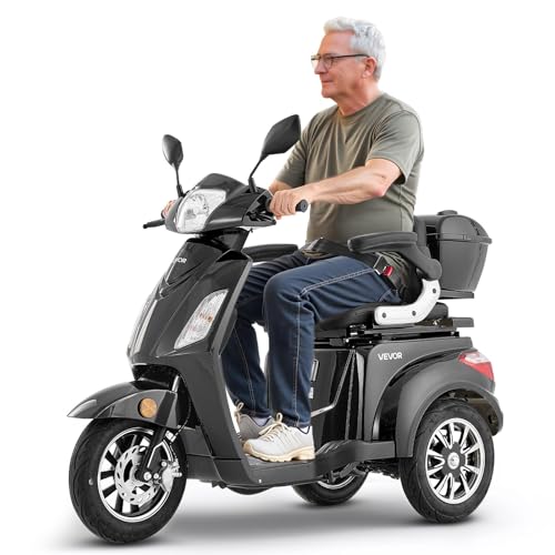 VEVOR Heavy Duty 3-Wheel Mobility Scooters for Seniors & Adults 500lbs Capacity 21.5 Miles 3-Speed Long Range 1000W All Terrain Electric Recreational Scooter Wheelchair 20 Max Climbing Capacity