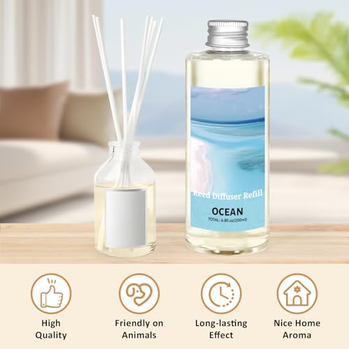 Image of STRN Reed Diffuser Oil Refill, Ocean Scented Diffuser Oil Refills with 6 Reed Sticks 200ML(6.8fl.oz), Room Fresheners for Home, Long-Lasting Fragrance for Living Room, Bedroom, Office, Home Decor