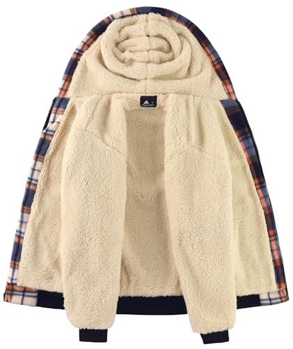 Image of V VALANCH Boys Flannel Jacket Hooded Fleece Lined Zip-up Hoodies Plaid Coat for Kids