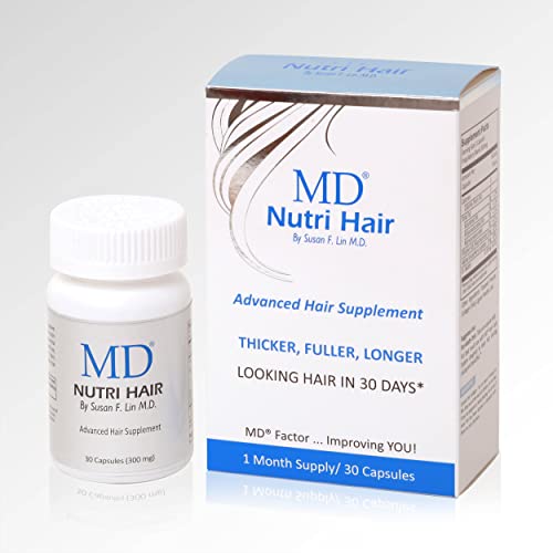 MD Nutri Hair Growth Supplement – Physician Formulated with Lilac Stem Cells, Marine Collagen & Biotin – Supports Thicker Fuller Hair & Reduces Shedding – 30 Drug-Free Vegetable Capsules