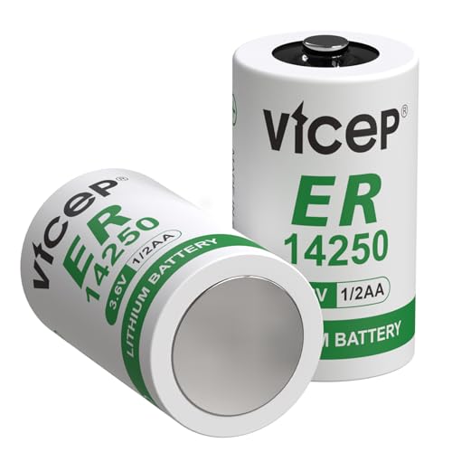 ViCep 2-Pack ER14250 1/2AA 3.6V Lithium Batterie Li-SOCL 1200mAh LS14250 Kompatibel für Haussicherheitssystem Bewegungsmelder Zählerablesesystem Nicht wiederaufladbar