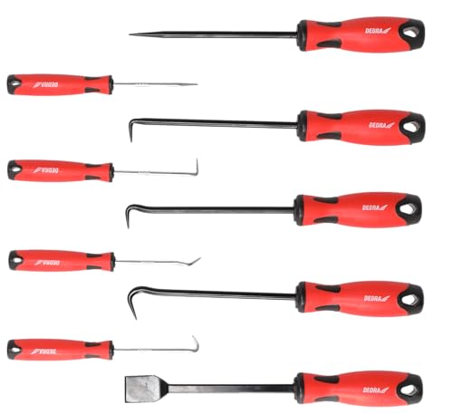 DEDRA 50A005 Lot de 9 crochets polyvalents avec poignées ergonomiques en matériau de haute qualité, acier 40 Cr, grattoir et perforateur inclus