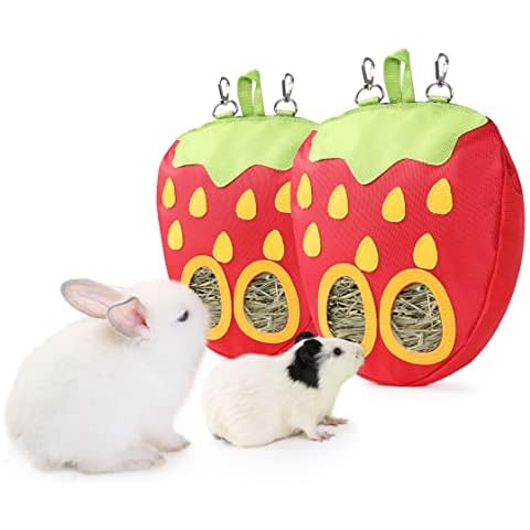 JanYoo Meerschweinchen Heubeutel Heutasche Futterspender Kaninchen Heu Futterbeutel Futterstation Hängend Beutel 2 Stücke Cover