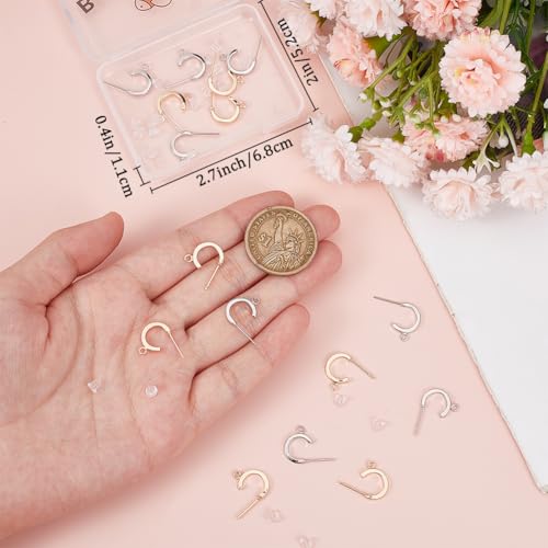 Beebeecraft 1 Box 20Pcs 2 Colors Half Hoop Earring Findings 18K Gold Plated Open Dangle C Shaped Stud Earrings with Loop 20Pcs Plastic Ear Nuts for Jewellery Making DIY Craft Gifts Accessories - Image 3