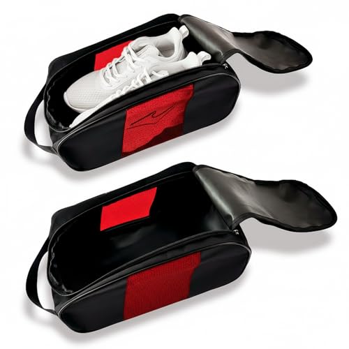 Voyboced 2 Pcs Golf Shoe Bag for Travel, Outdoor Zippered Sports Shoe Carrier Tote with Ventilation, Protective Shoe Storage Pouch for Men Women (2Pcs-Black/Red)
