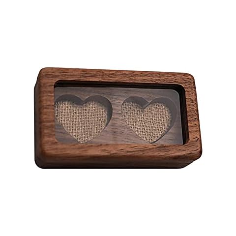 Anwangda Mr Mrs Wedding With Window Engagement Rustic Wooden Gift Double Heart Ring Box(as shown) Cover