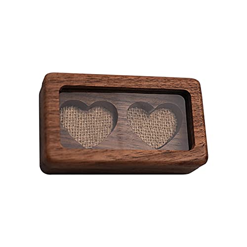 Amusingtao Caja de anillos de madera, caja portadora de anillos de ceremonia de boda, caja de anillos de boda de doble corazón, caja cuadrada de madera personalizada