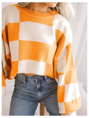 SOLY HUX Women's Checkered Sweater Oversized Chunky Sweaters for Women Trendy Knitted Pullover Cute Plaid Jumper Tops4