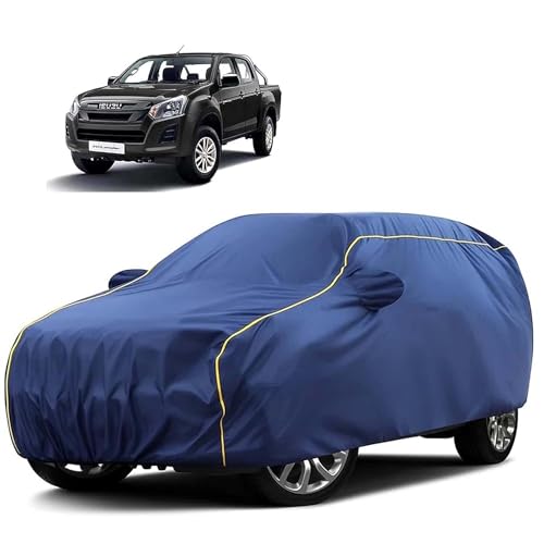 Image of Sulfar 100% Water Resistant Car Body Cover Compatible with Mirror for Isuzu Hi-Lander (Triple Stitched, Full Bottom Elastic, Blue Tafetta with Yellow Piping)