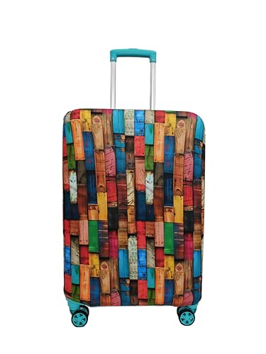 Image of Printed Travel Luggage Cover for Suitcase - Stretchable & Scratchproof Trolley Bag Protector (1, Colorful Wooden, Medium)