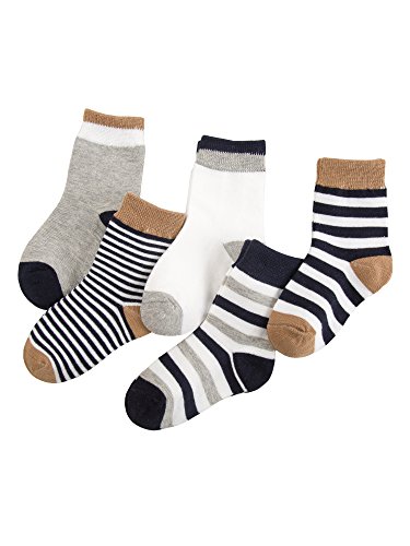 Camilife 5 Paires Chaussette Set en coton pour Bébé Enfants Garçon Fille Doux Mignon - À rayures navy foncé 12-36 mois Cover