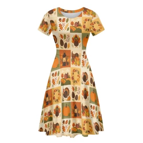 Image of Forchrinse Summer Dresses for Women Crew Neck Short Sleeve Midi Dress Casual Beach Vacation Sundress
