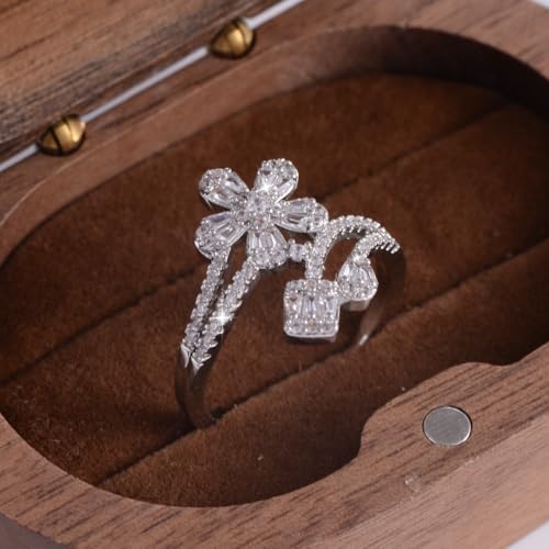 Kokoma Elegant Cubic Zirconia Flower Ring for Women Crystal Floral Statement Ring Promise Eternity Engagement Rings Wedding Band4