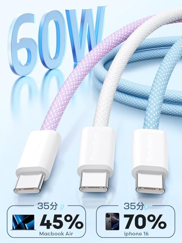 Senetem USB C ケーブル タイプc【2m+2m+2m 3本】USB-C to USBC 60W急速充電 PD対応 高速データ転送 高耐久コード iPhone 17/16/15・MacBook・iPad Pro/Air・Samsung Galaxy・Xperia・Pixel・イヤホン等Type-C機種対応